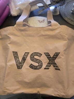VSX Pale Pink Tote with Black Lace-Pattern Logo